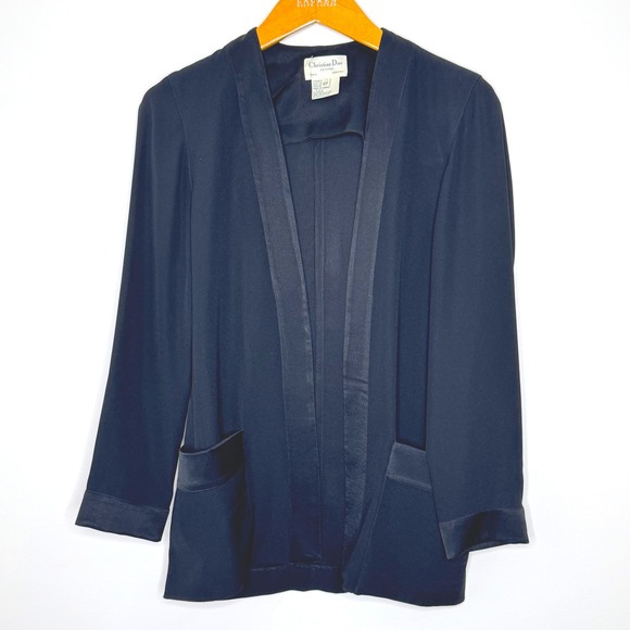 Vintage Christian Dior Light Open front Blazer/Jacket Satin Trim Size 6P - Picture 1 of 10